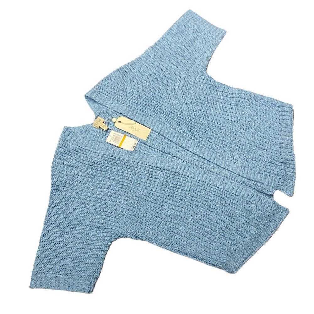 Greige Rib-Knit Light Soft Blue Cardigan Women's Size S 3/4 sleeves MSRP 69 USD
